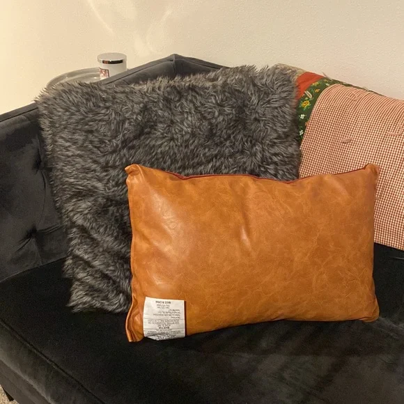 Corduroy and leather thankful throw pillow - Picture 2 of 2
